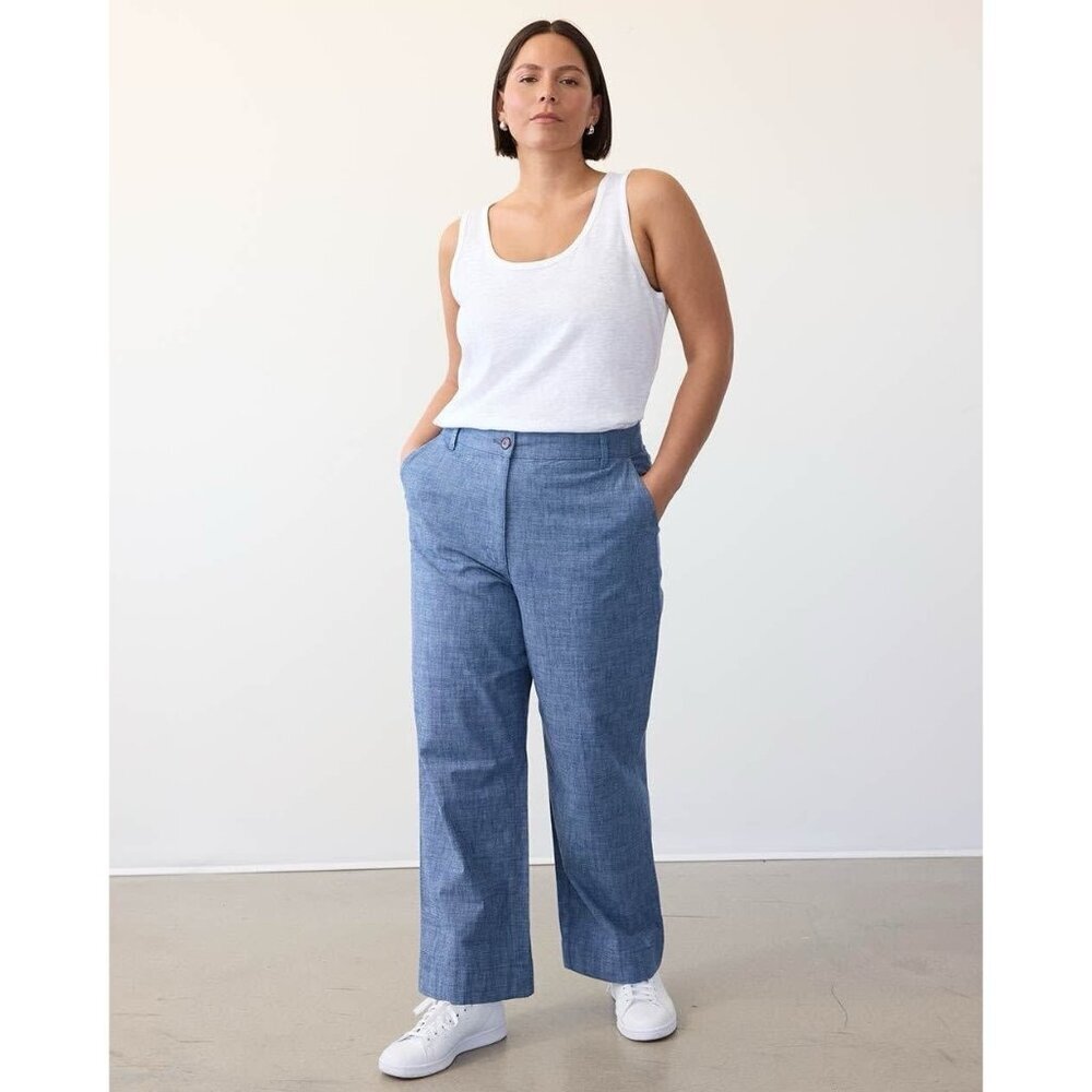 Reitmans Pants Womens 12 Straight Leg Ankle Chambray Trousers Blue Coastal